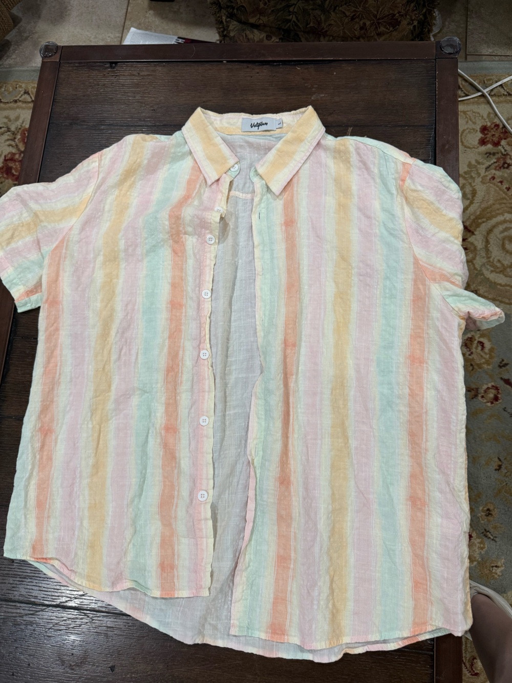 Vatpave Men’s Pastel Striped Short Sleeve Button-Down Shirt